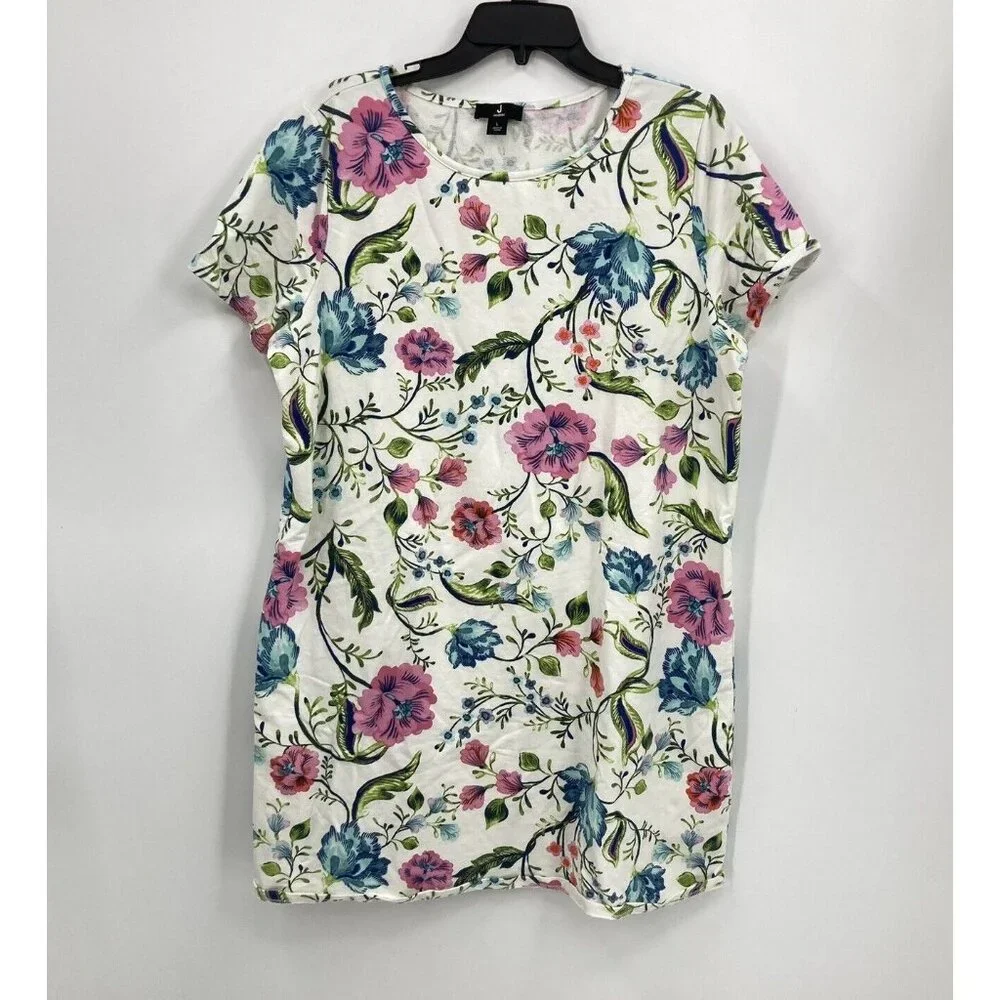 J Jason Wu Floral T Shirt Dress Spring White Pink Flowers Shift Womens Large - Picture 1 of 4
